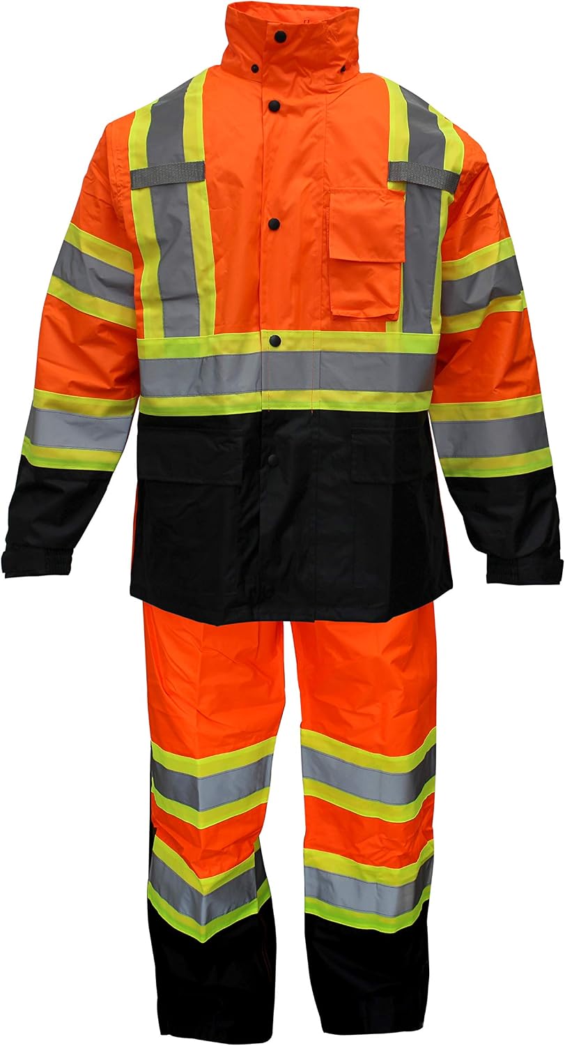 RW-CLA3-TLM55 AND OR77 Class 3 Rain suit, Jacket, Pants High Visibility Reflective Black Bottom