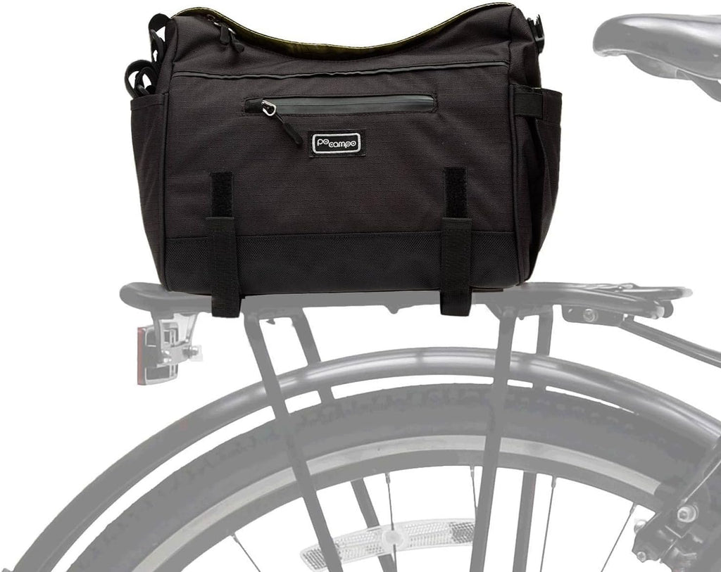 Po Campo Katy Bike Trunk Bag – Convertible Rear Rack Bag with Strap to Easily Convert to a Crossbody - 11.5L Bicycle Cargo Bag for Bicycles & Ebikes - Fits Most Rear Racks (Black Ripstop)