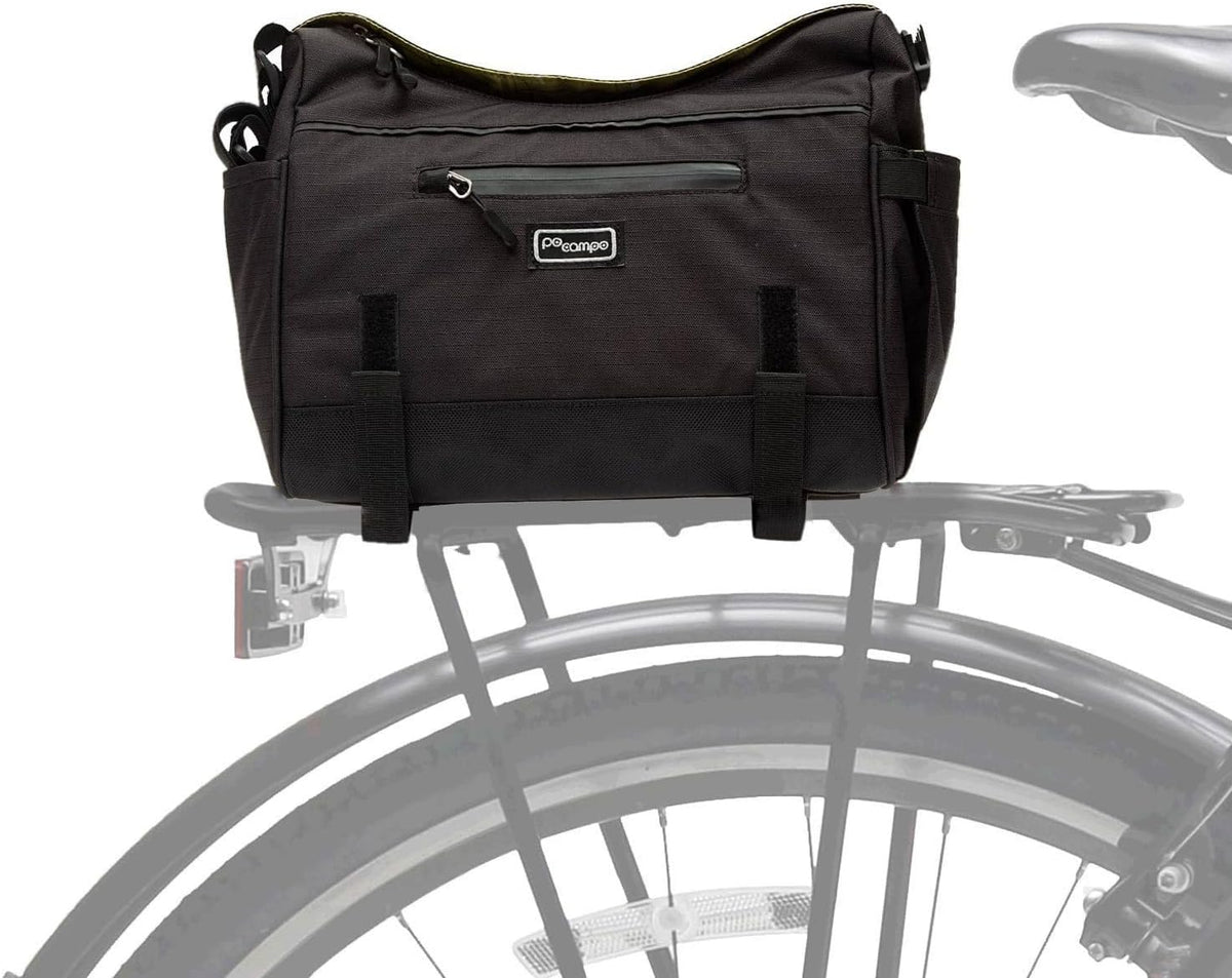 Po Campo Katy Bike Trunk Bag – Convertible Rear Rack Bag with Strap to Easily Convert to a Crossbody - 11.5L Bicycle Cargo Bag for Bicycles & Ebikes - Fits Most Rear Racks (Black Ripstop)