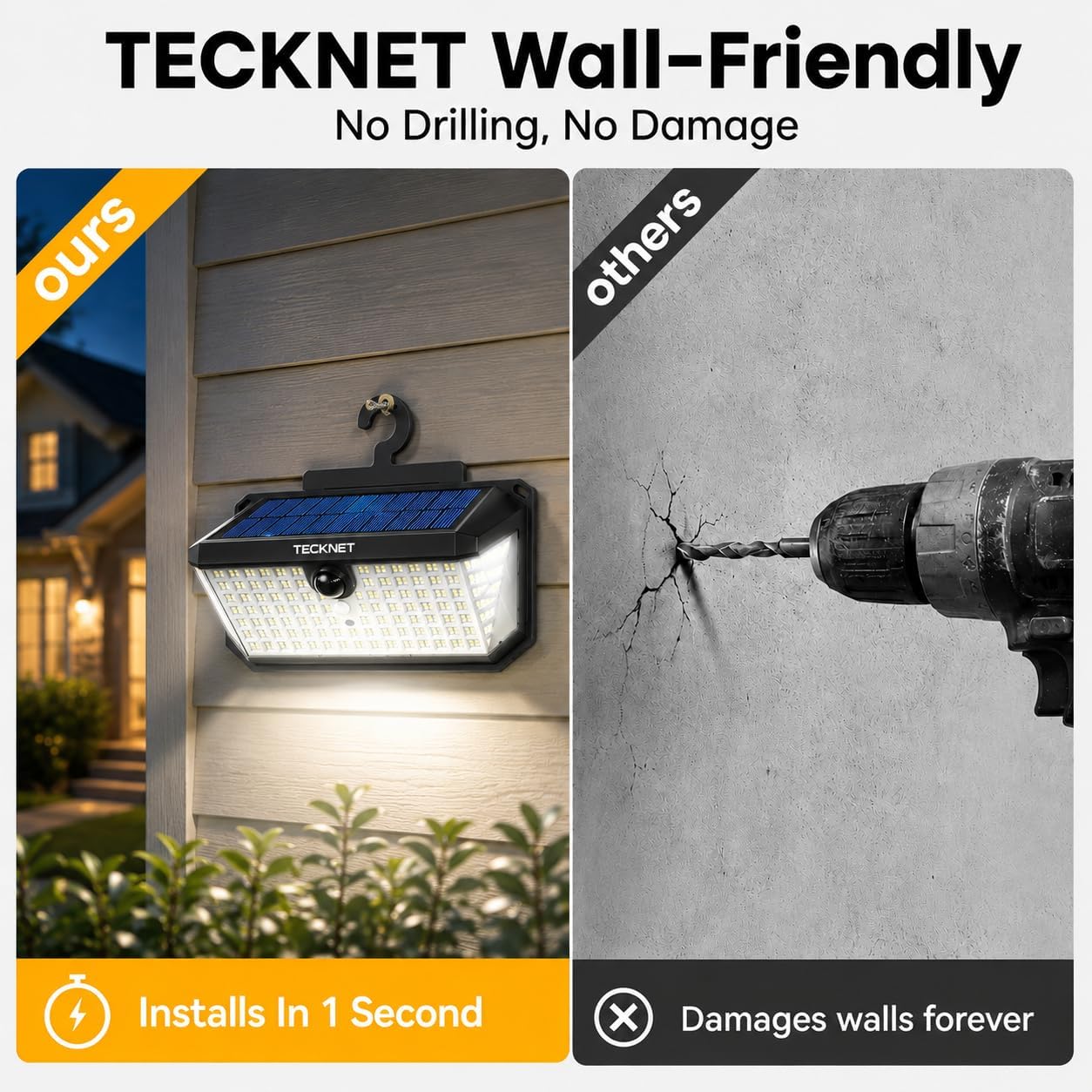 TECKNET 546 LED Motion Sensor Outdoor Lights with Remote Control Hook 2Pack