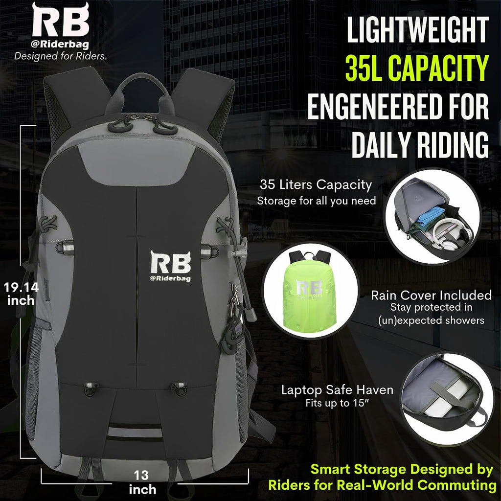 riderbag Reflective Motorcycle Backpack, Hi Viz Commuter Riding Bag