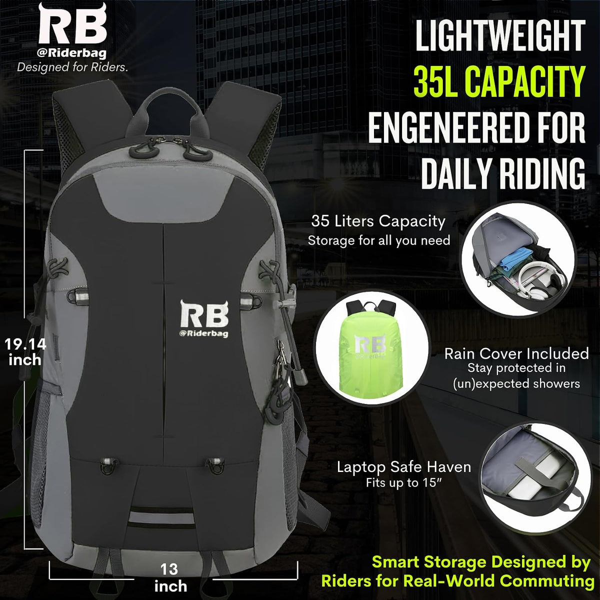 riderbag Reflective Motorcycle Backpack, Hi Viz Commuter Riding Bag
