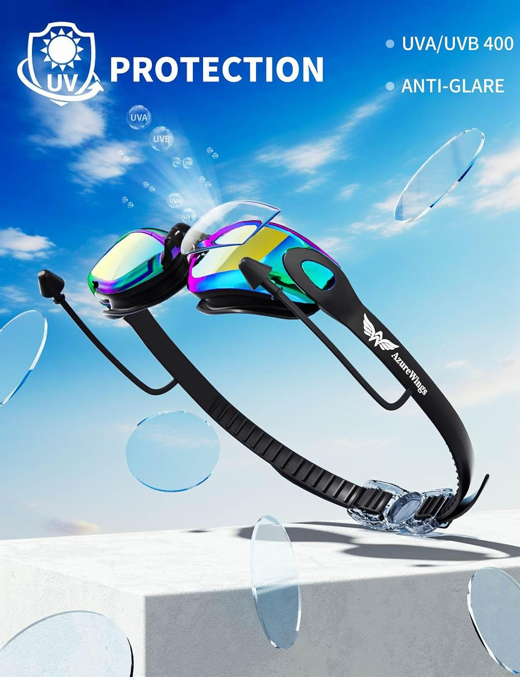 7 in 1 Swim Goggles and Cap for Men Women, Anti-Fog UV Protection, No Leak