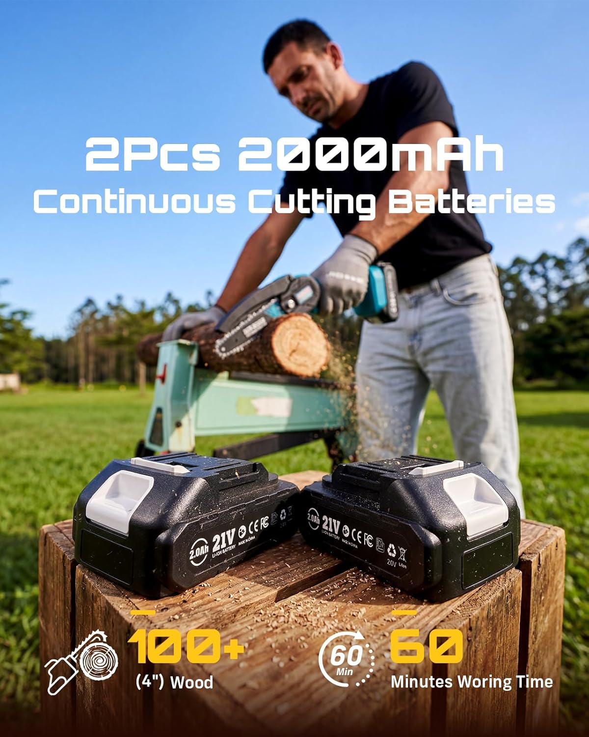 Seesii Mini Chainsaw, 6-inch Mini Chainsaw Cordless, Handheld Electric Power Chain Saw with 2 Batteries, for Tree Trimming Wood Cutting, Best Gifts for Father, Dad, Husband, Men