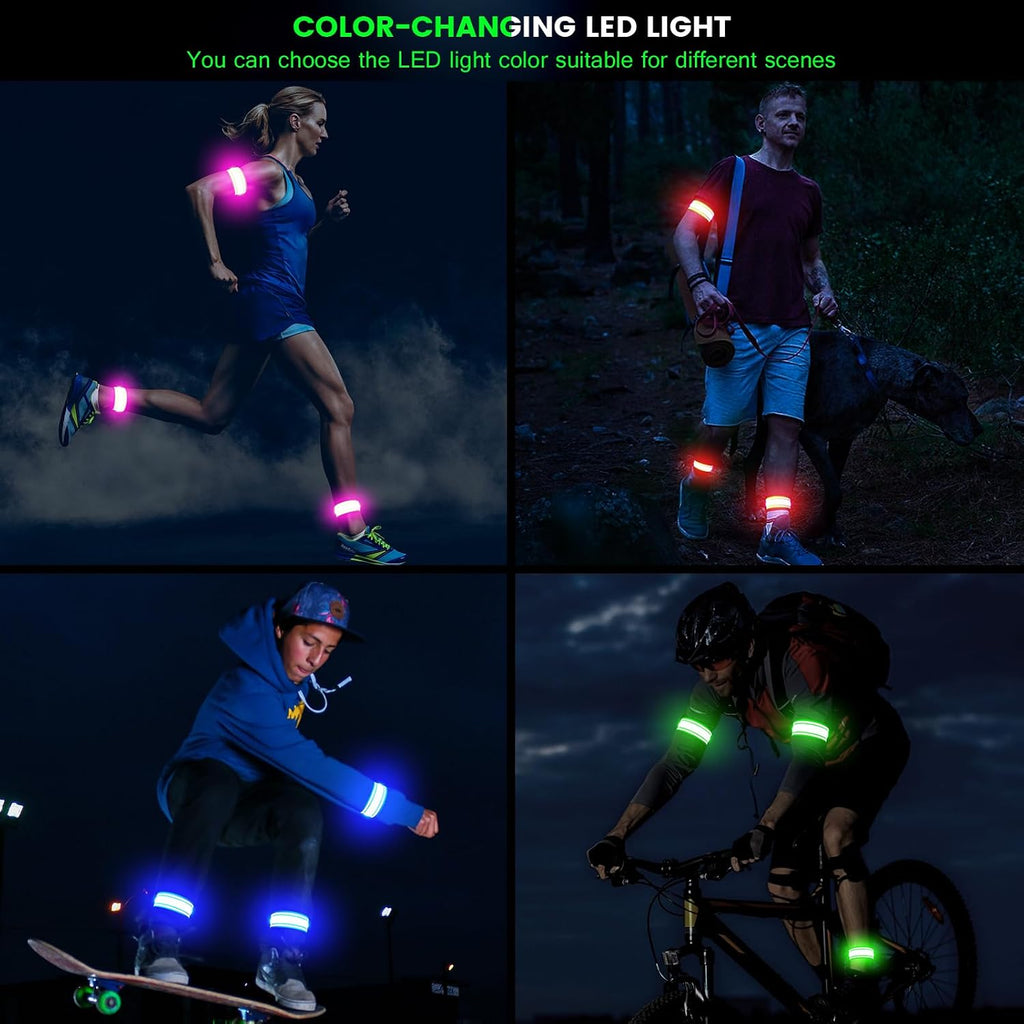 Fokia Kunbio Light Up LED Armband for Running Walking at Night,Reflective Arm Bands for Runners,Rechargeable Jogging Lights,High Visibility Night Running Safety Gear Adjustable Running Women Men Kids