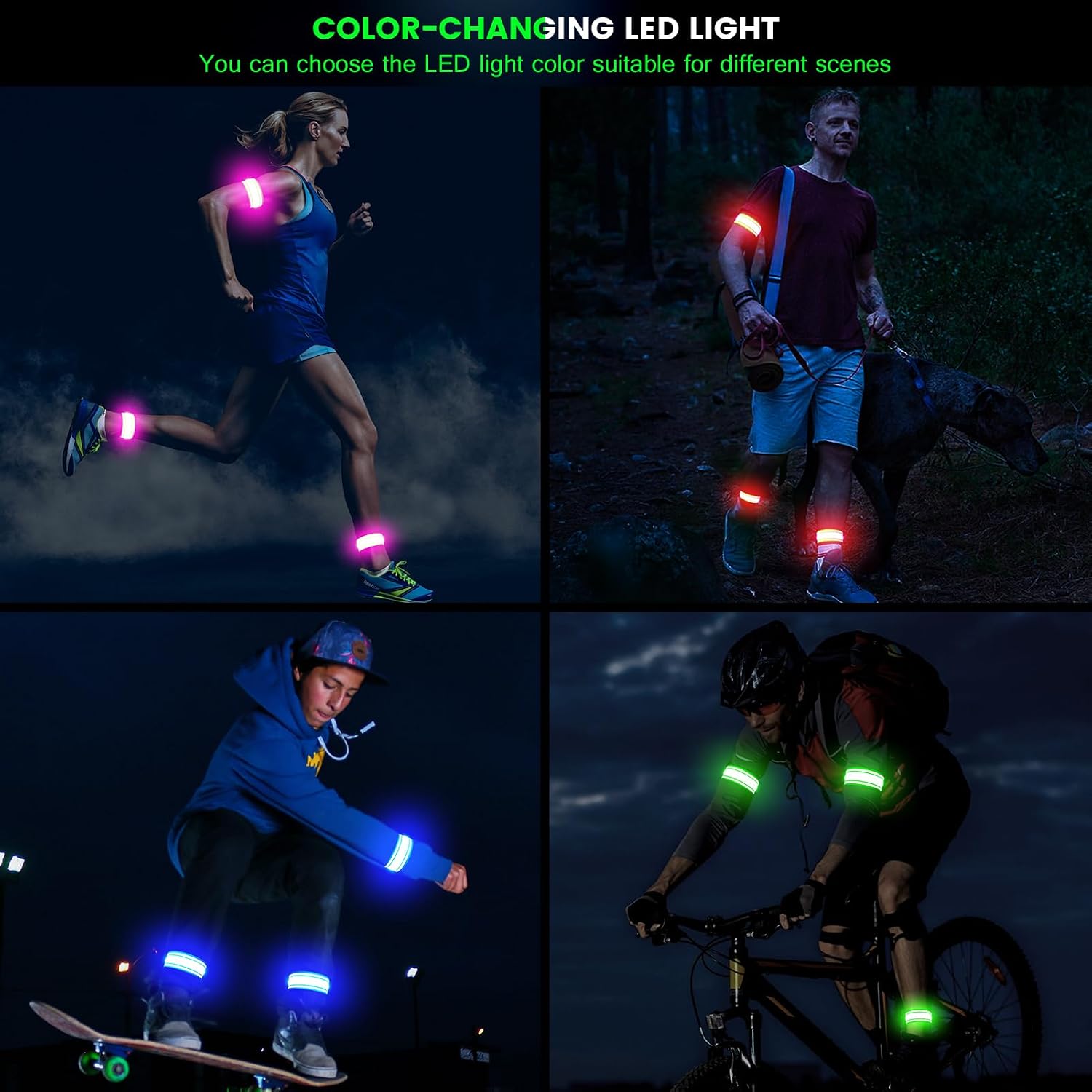 Fokia Kunbio Light Up LED Armband for Running Walking at Night,Reflective Arm Bands for Runners,Rechargeable Jogging Lights,High Visibility Night Running Safety Gear Adjustable Running Women Men Kids