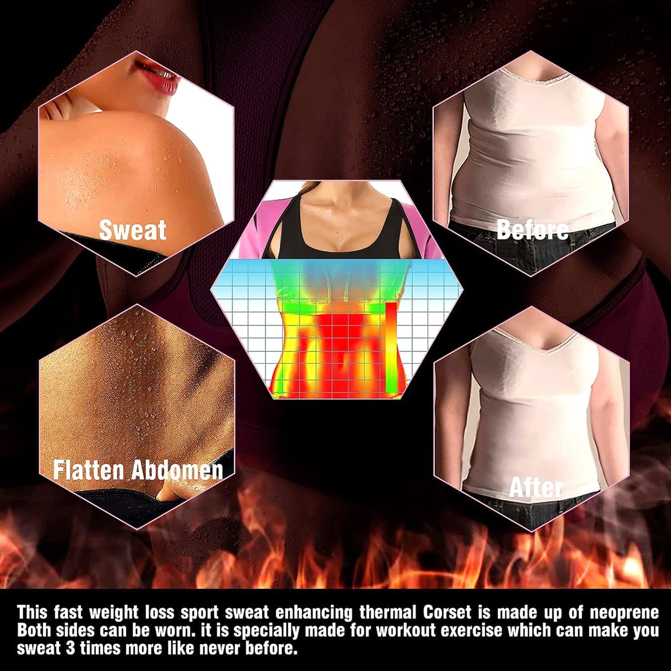 NonEcho Women Sauna Sweat Suit Sleeve Spa Cami Hot Neoprene Slimming Workout Vest Body Shaper Waist Trainer Top