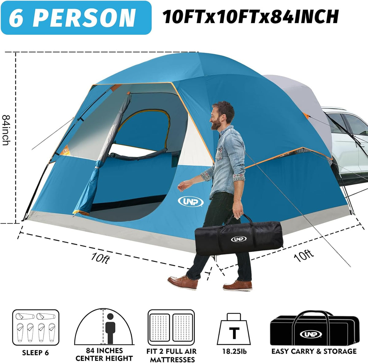 UNP SUV Dome Tent for Camping Outdoor 6 Person Car Camping Tent