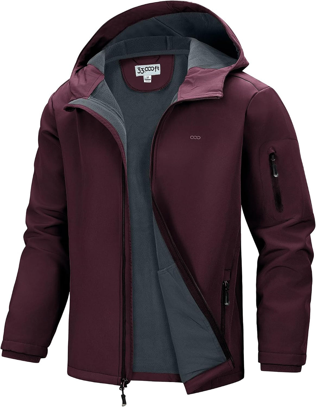 33,000ft Men's Hooded Fleece Lined Rain Shell Jacket Waterproof Lightweight