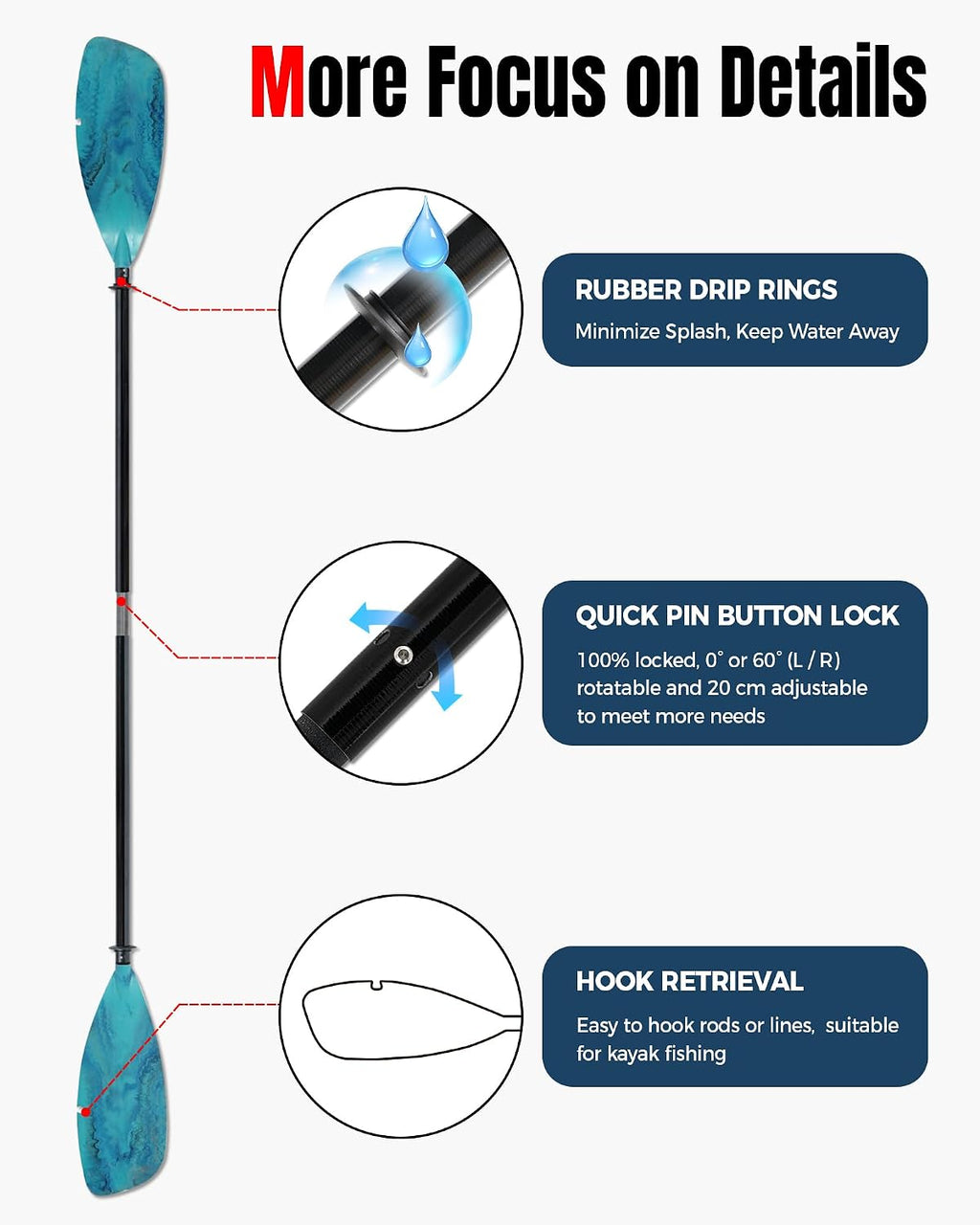 Angler Kayak Paddle, Adjustable Fiberglass Kayak Fishing Oar