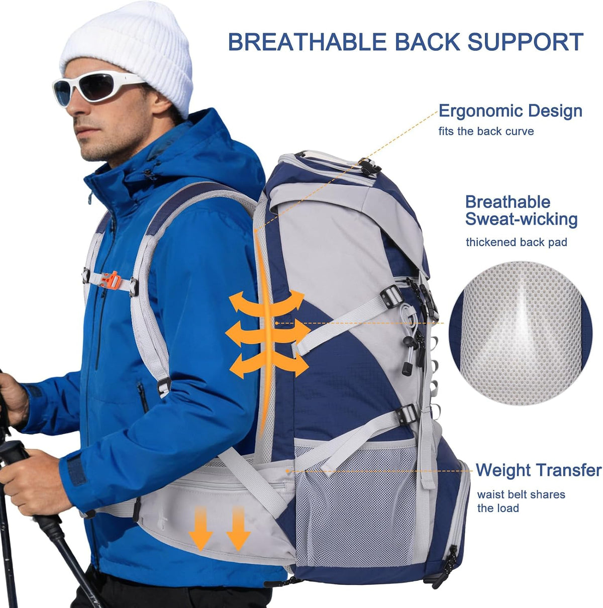MOSISO 50L Hiking Backpack, Waterproof Camping Backpack