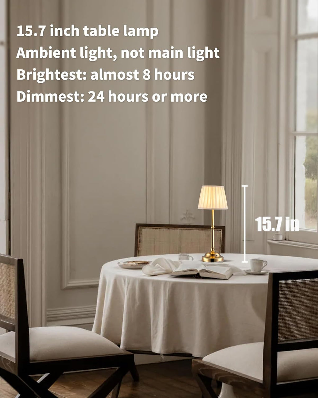 KDG Gold Cordless Portable LED Table Lamp, Beige Fabric Shade Desk Lamp
