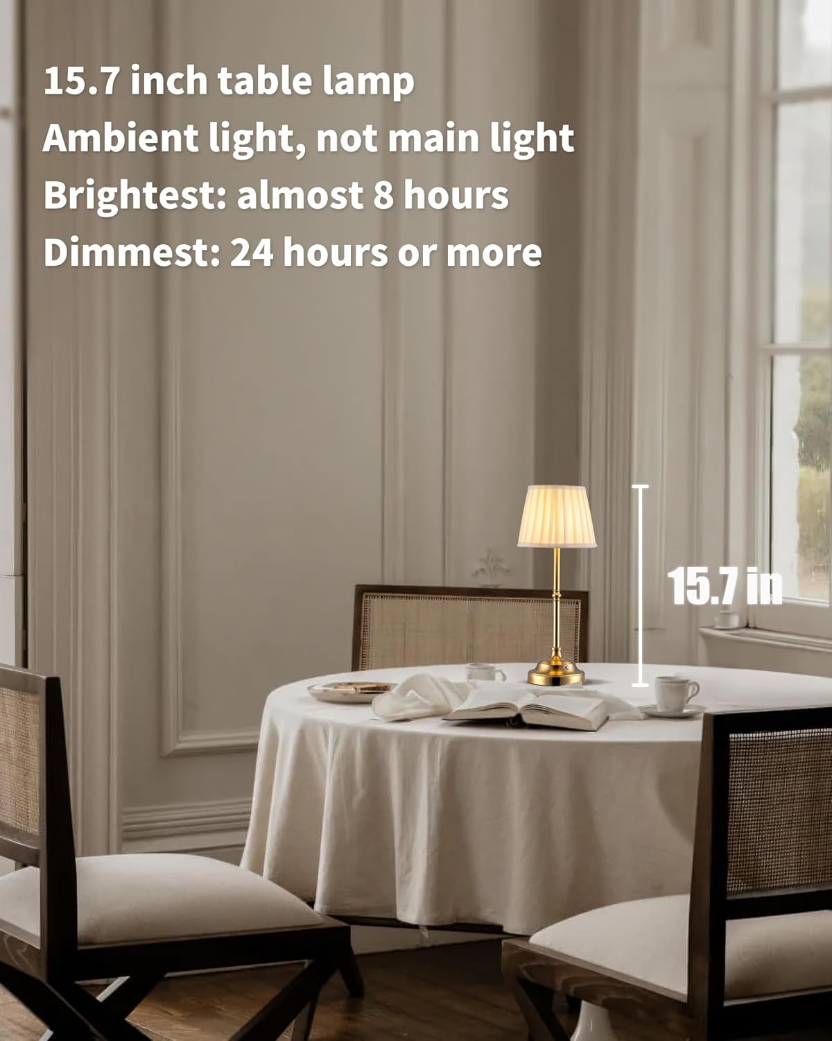 KDG Gold Cordless Portable LED Table Lamp, Beige Fabric Shade Desk Lamp