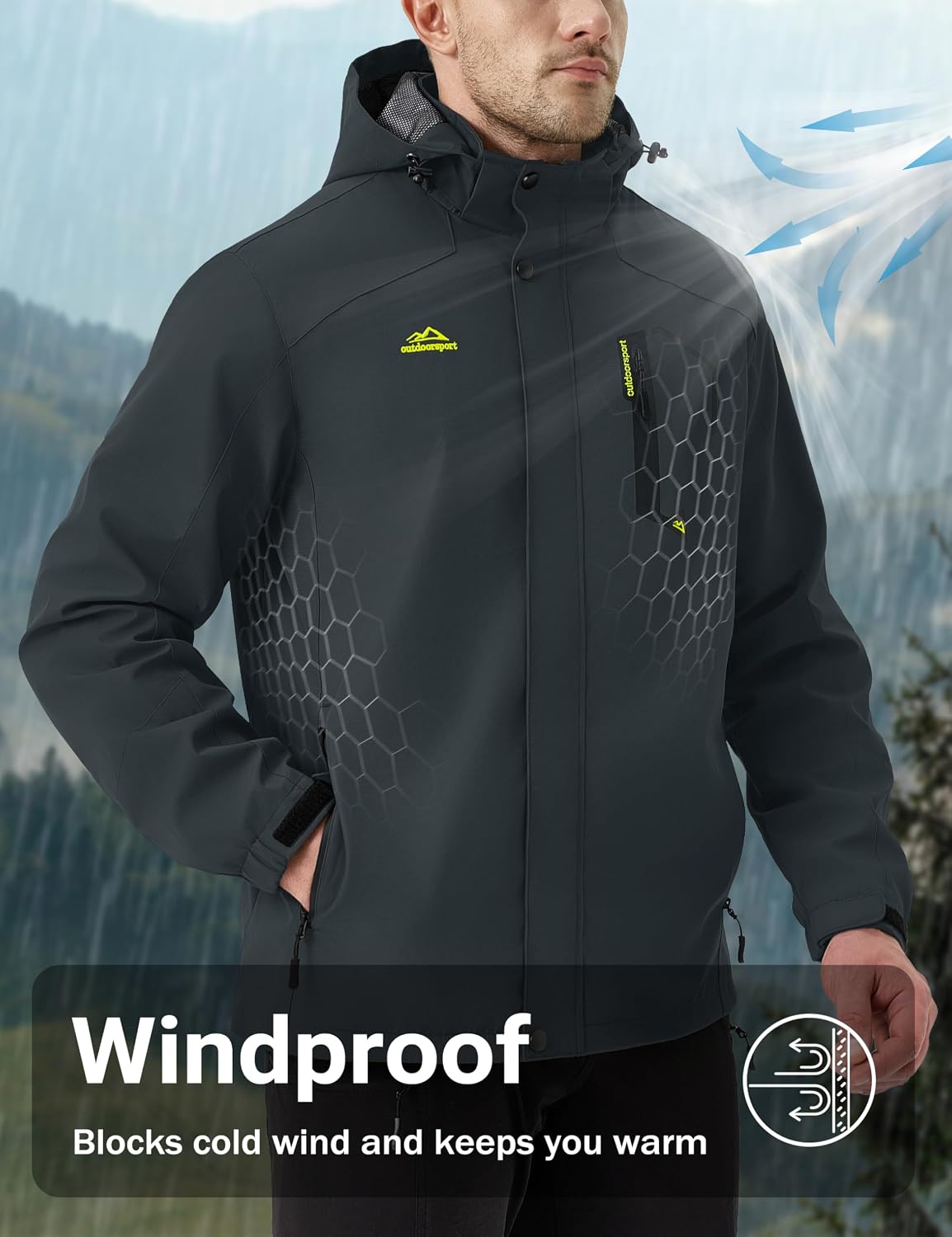 MAGCOMSEN Men's Lightweight Windbreaker Rain Jacket Raincoat with Detachable Hood for Hiking Fishing Activewear