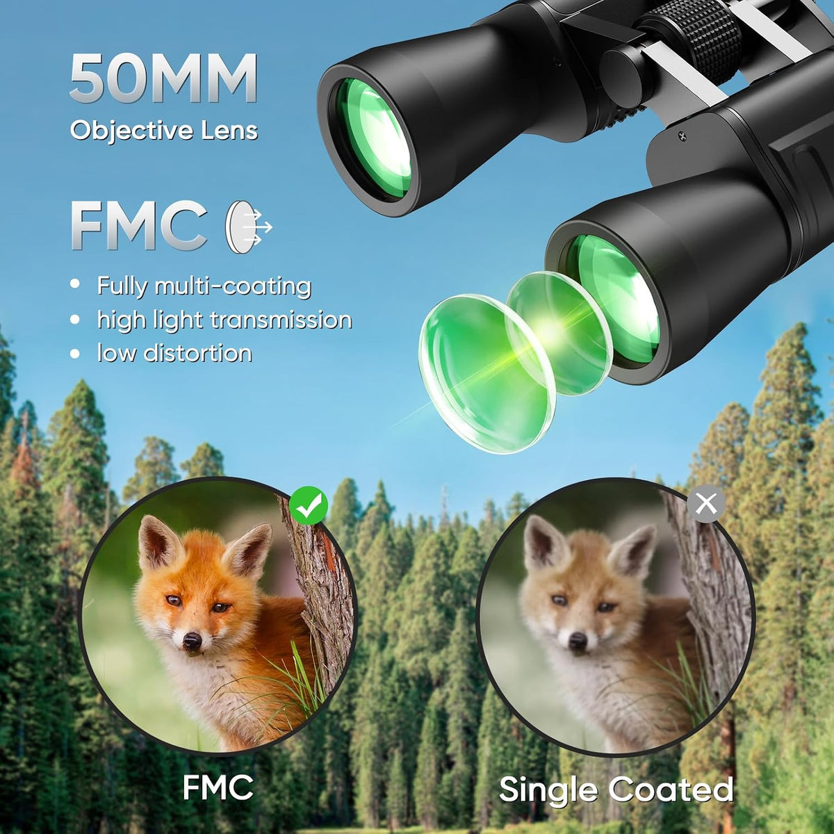 10-30x50 High Power Zoom Binoculars for Adults, Low Light Night Vision/Daily Waterproof / BAK7 Prism/FMC Lens, HD Professional Binoculars for Bird Watching, Hunting, Outdoor, Hiking.