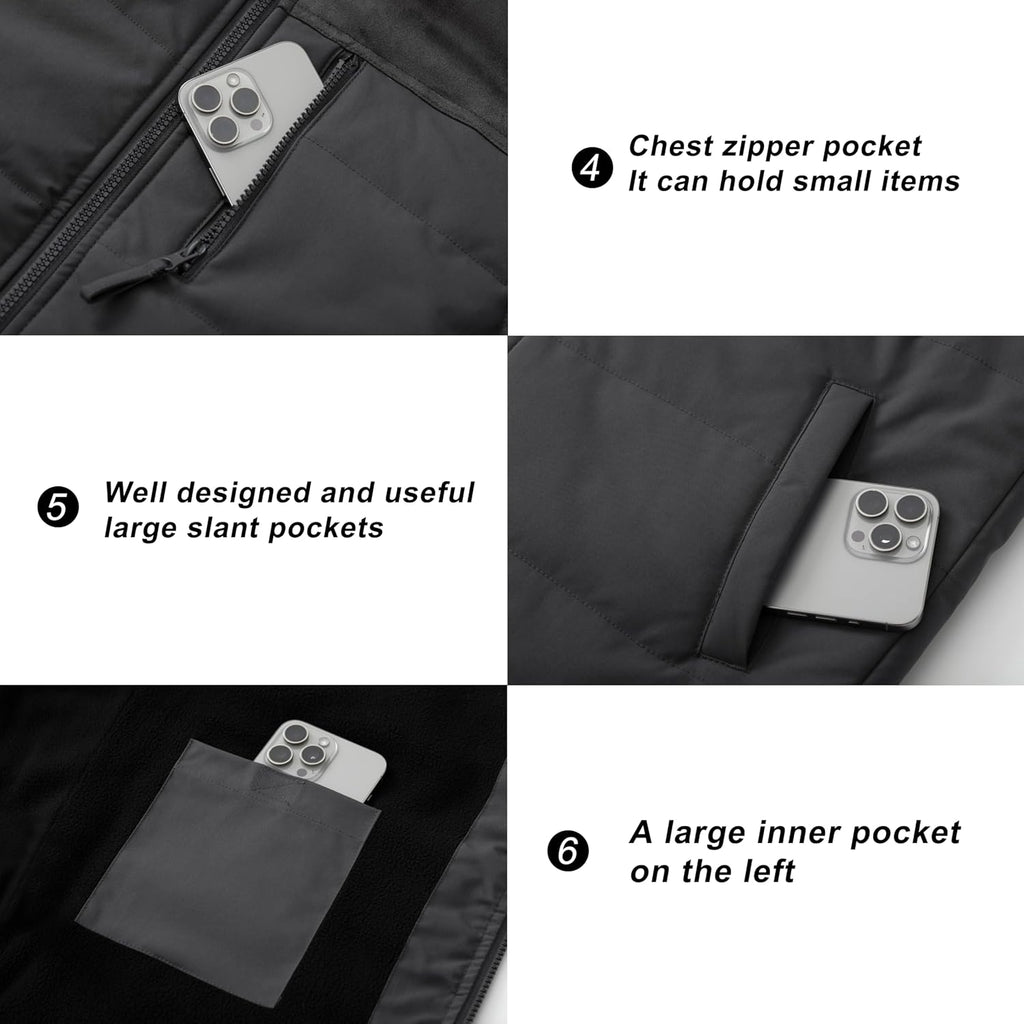 VtuAOL Men's Casual Fleece Lined Vest Outdoor Lightweight Vest Sleeveless Jacket for Travel Hiking