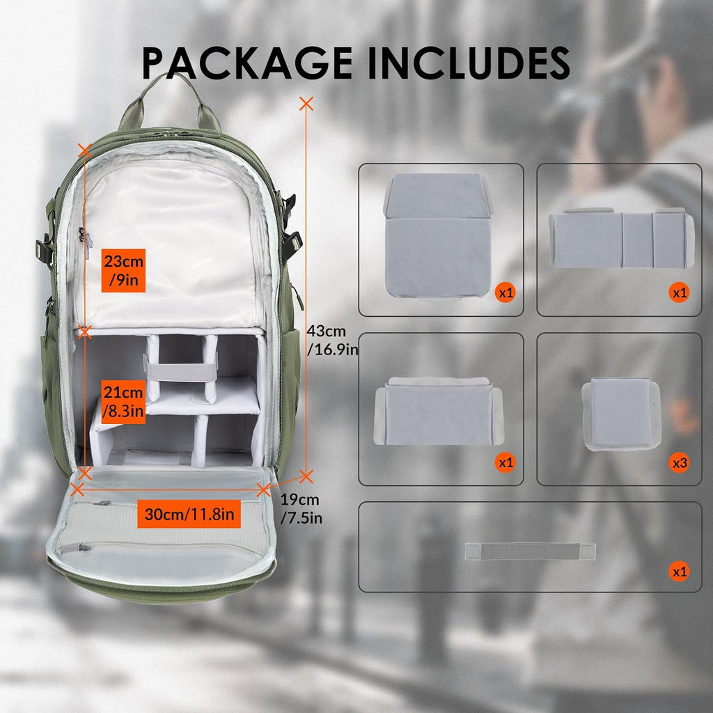 TARION Urban Camera Backpack for Photographers 21L ROVE FX21 Green