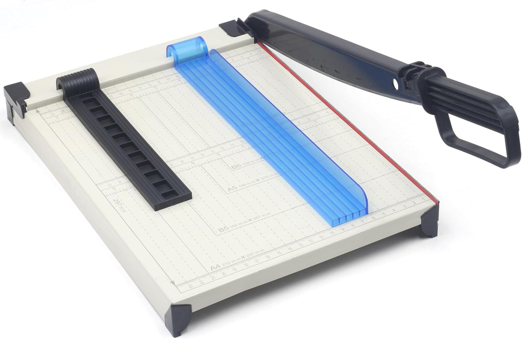 TEXALAN(R) Paper Cutter Letter Size Paper Trimmer 12” Cut Length 12 Sheet Capacity Guillotine Paper Photo Cutter with Magnet Clamp, Paper Guide, Size Guideline
