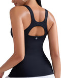 RUNNING GIRL Workout Tops for Women,Strappy Back Black Top with Built in Bras Camisole Yoga Crop Tank Tops Padded