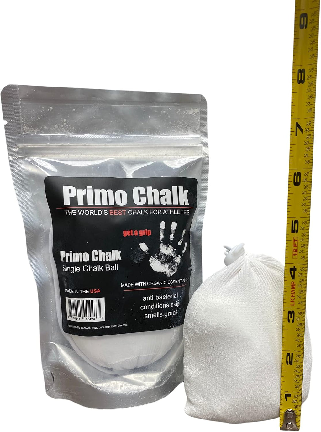 Primo Chalk 3oz. Cotton Pouch Chalk Ball: Loose Chalk for Weightlifting, Rock Climbing, & Gymnastics, Non-Toxic, Made in The USA, Superior Grip