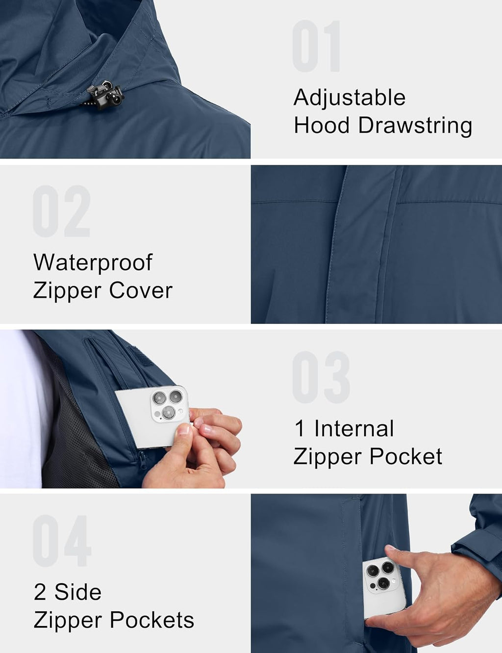 Little Donkey Andy Men's Waterproof Rain Jacket Outdoor Raincoat for Hiking