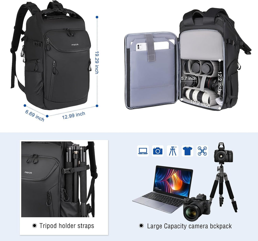 MOSISO Waterproof Camera Backpack, DSLR/SLR/Mirrorless Camera Bag, Black