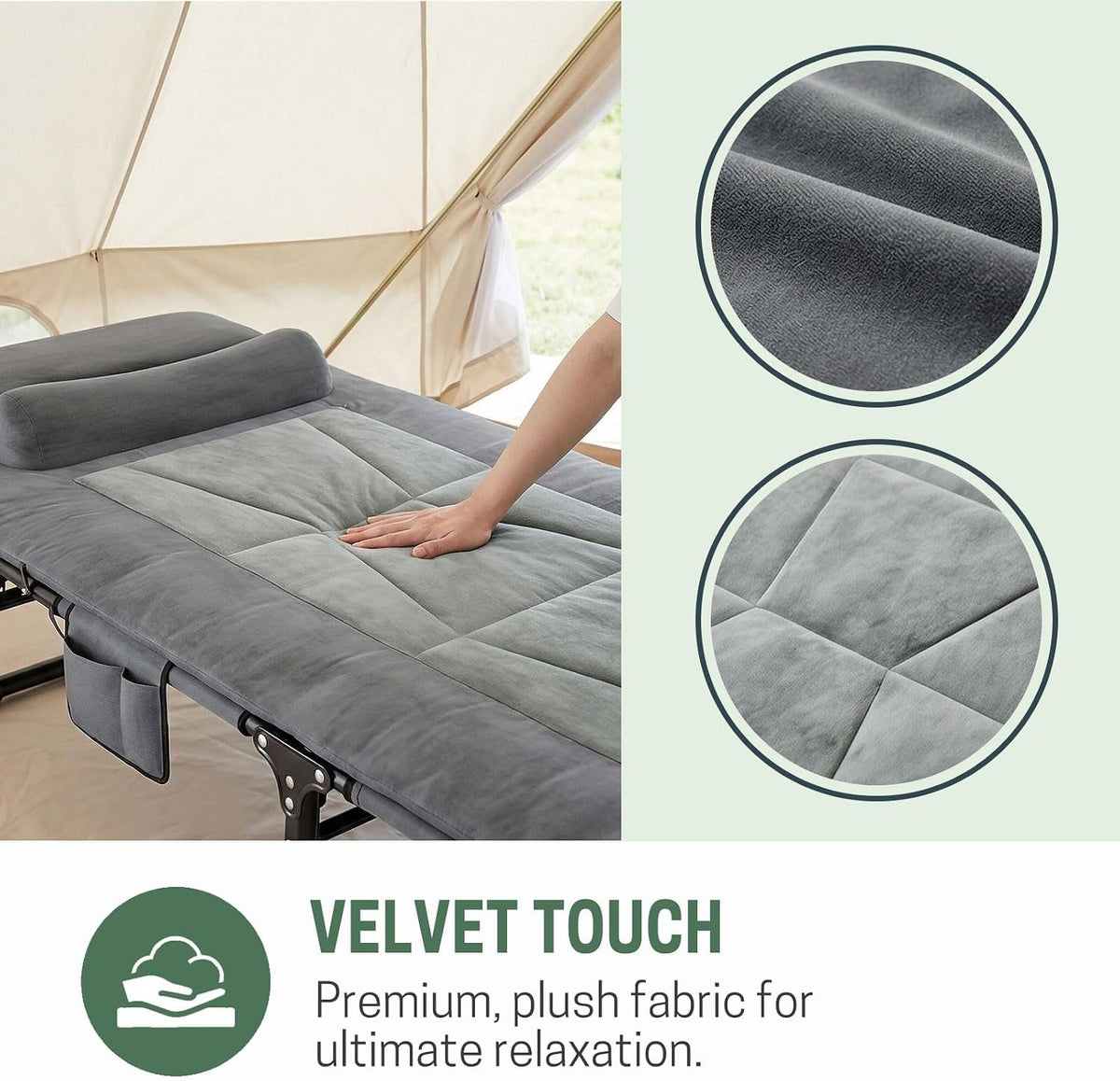 Mopaicot Folding Camping Cot for Adults, Lounge Chair with Pad and Pillow