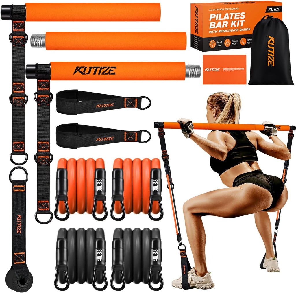 KUTIZE Pilates Bar Kit with Resistance Bands, Pilates Equipment, Multifunctional Pilates Bar for Women & Men, Pilates kit for Hip, Back, Arm, Full-Body Workouts, Home Gym Strength Training Equipment