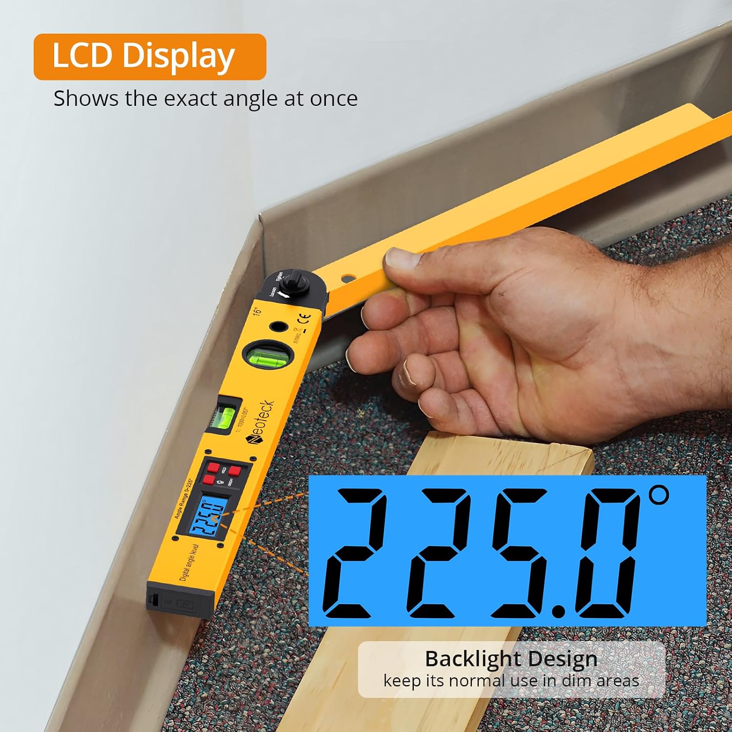 Neoteck 225° 16 inch Digital Angle Finder Aluminum Protractor LCD Backlight