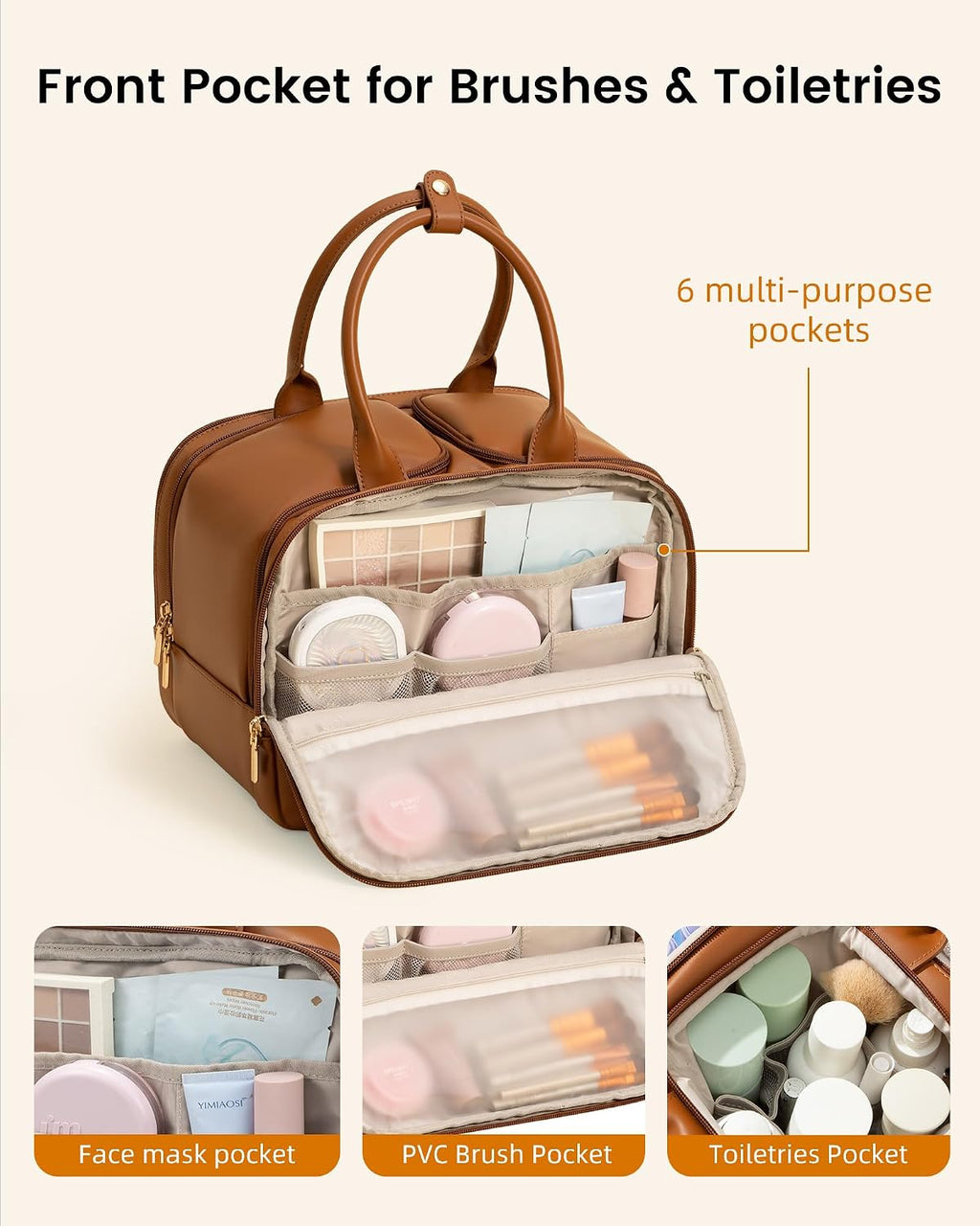 LOVEVOOK Large Makeup Bag for women, Leather Travel Toiletry Bag