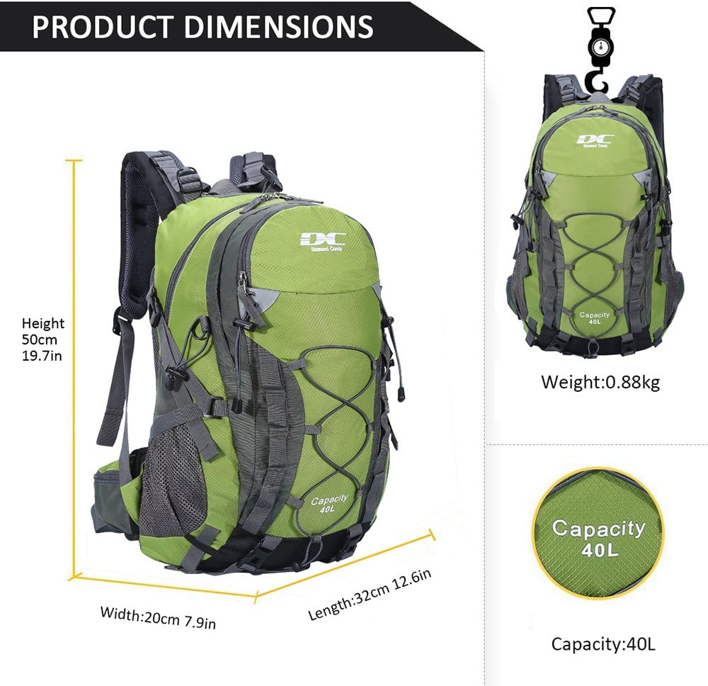Diamond Candy 40L Hiking Backpack Waterproof Daypack for Men and Women