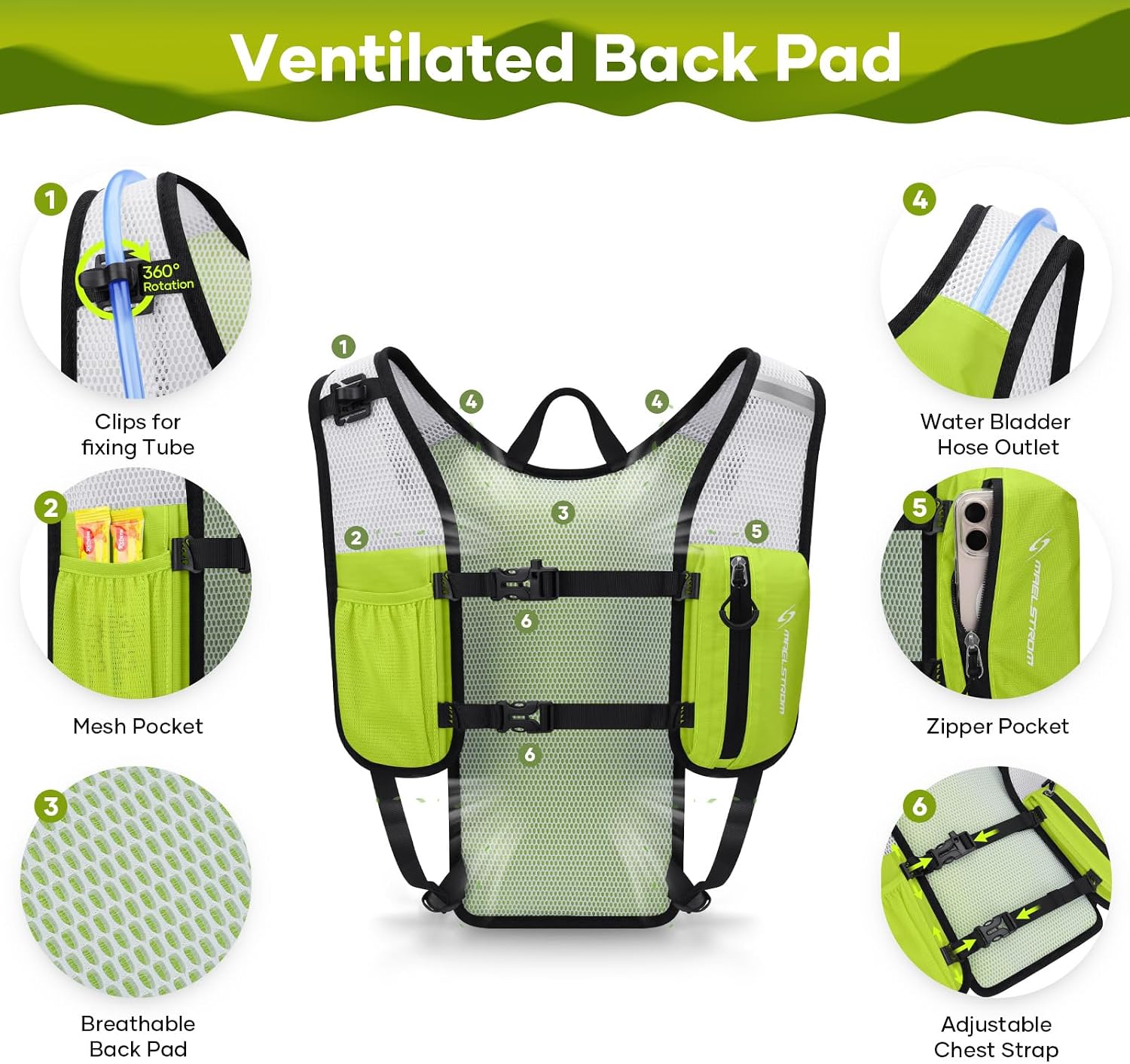 Maelstrom Hydration Backpack with 2L Water Bladder,Lightweight Running Vest