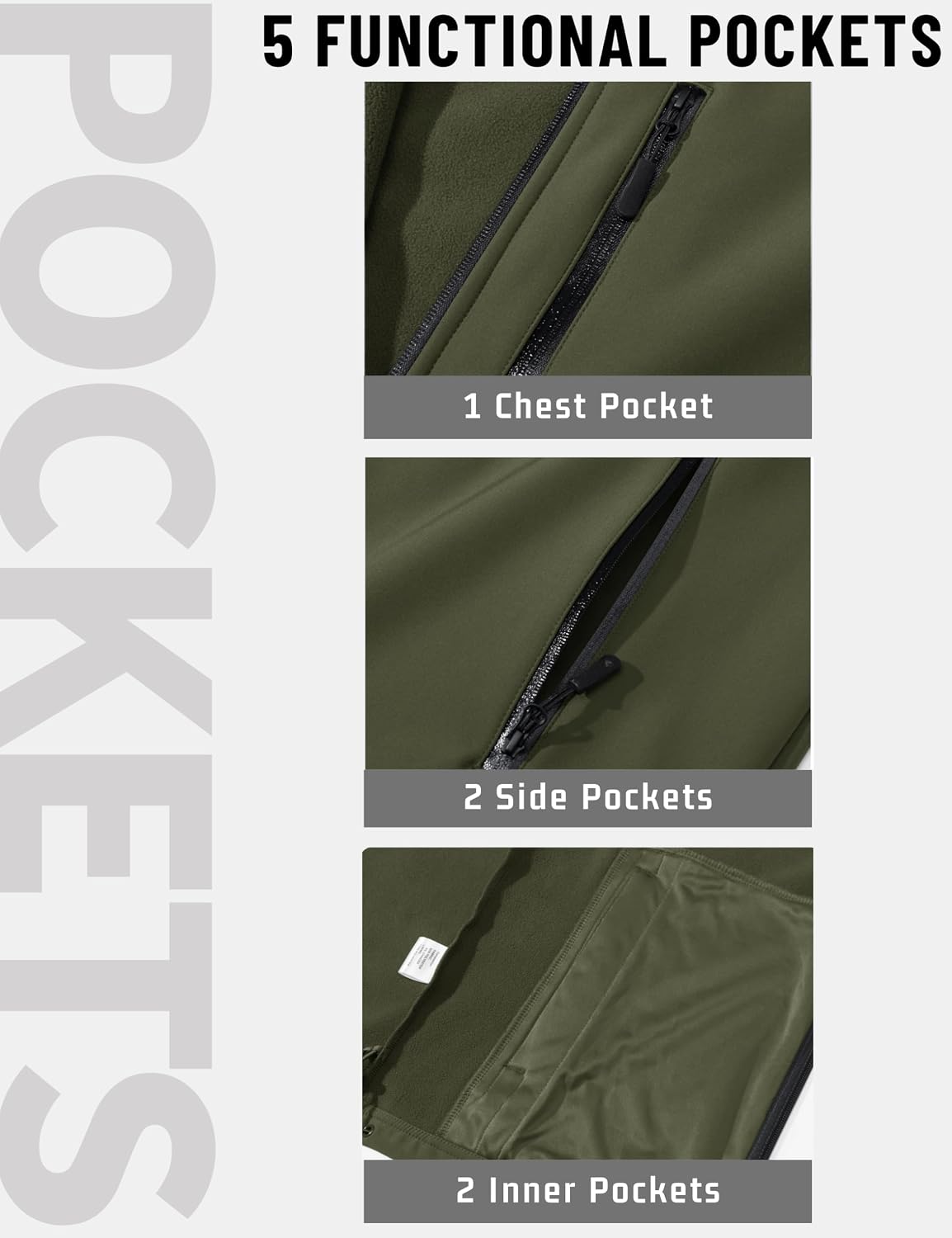 TACVASEN Mens Hooded Fleece Lined Waterproof Softshell Jacket Lightweight