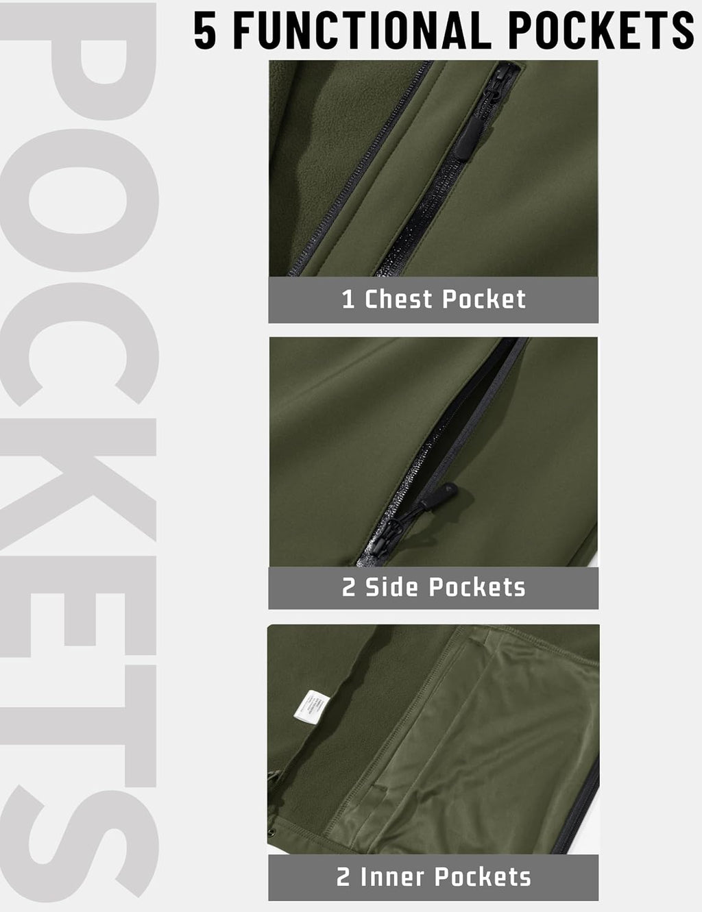 TACVASEN Mens Hooded Fleece Lined Waterproof Softshell Jacket Lightweight