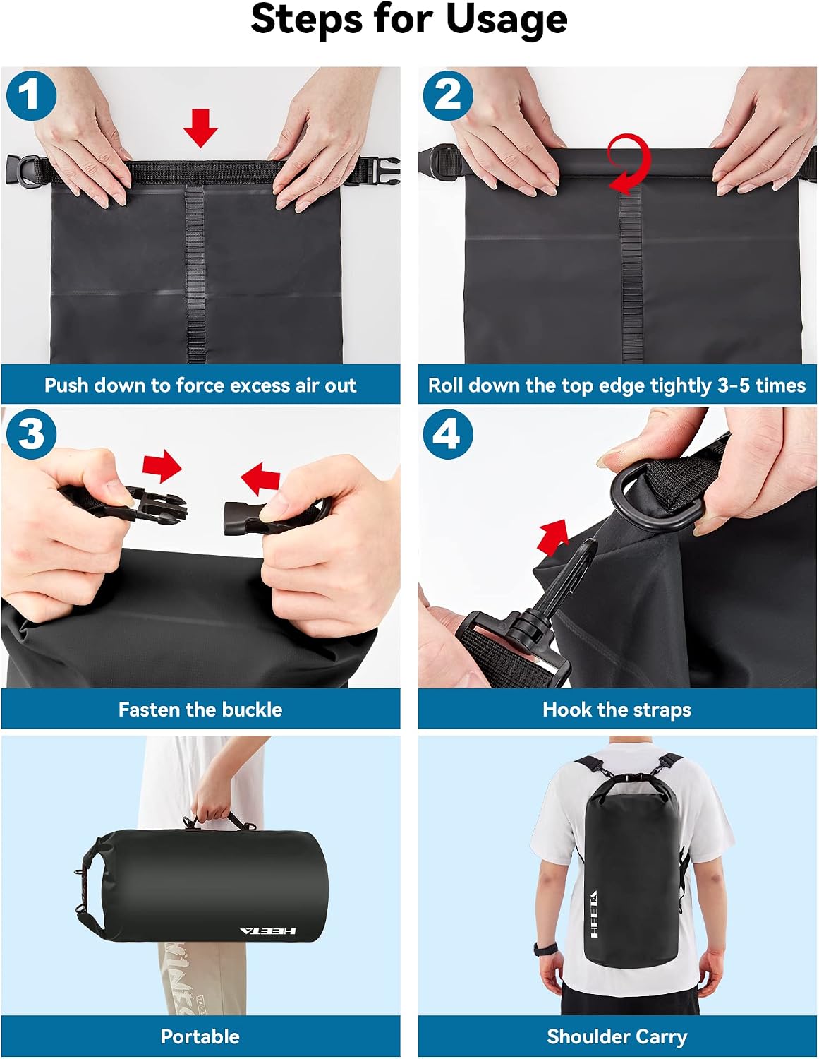 HEETA Waterproof Dry Bag Backpack with Emergency Whistle 5L/10L/20L/30L/40L