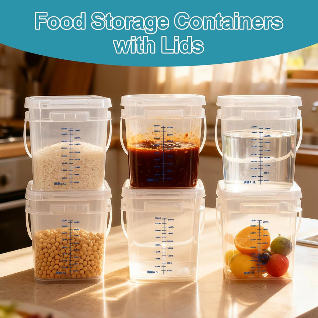 DEMORA 1 Gallon Food Storage Buckets with Lids, 3300mL Scale, 2-Pack