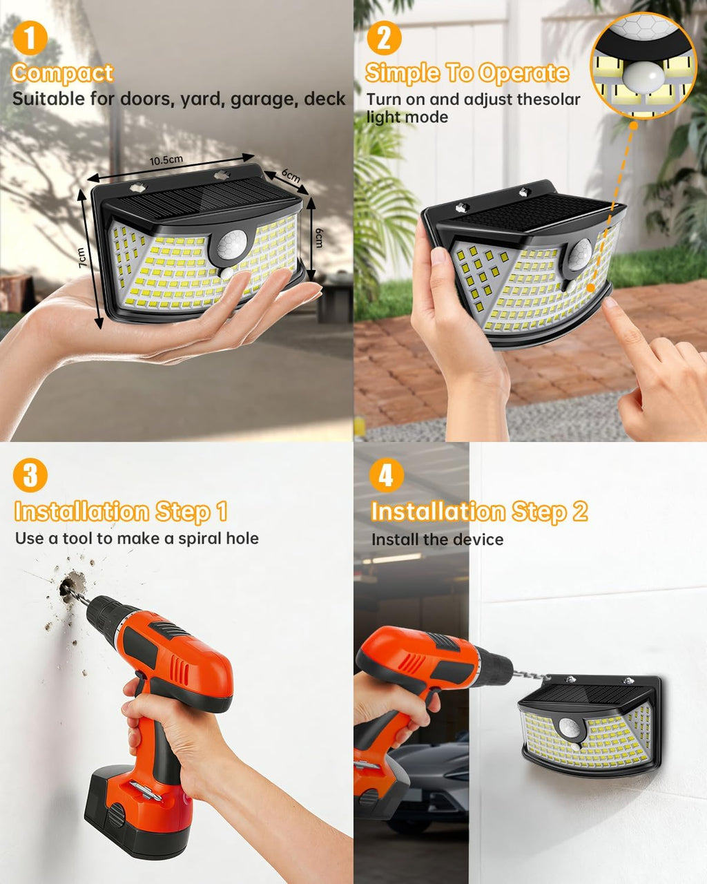 Aootek Solar Motion Sensor Lights Outdoor 120 LEDs, Black, 6 Pack