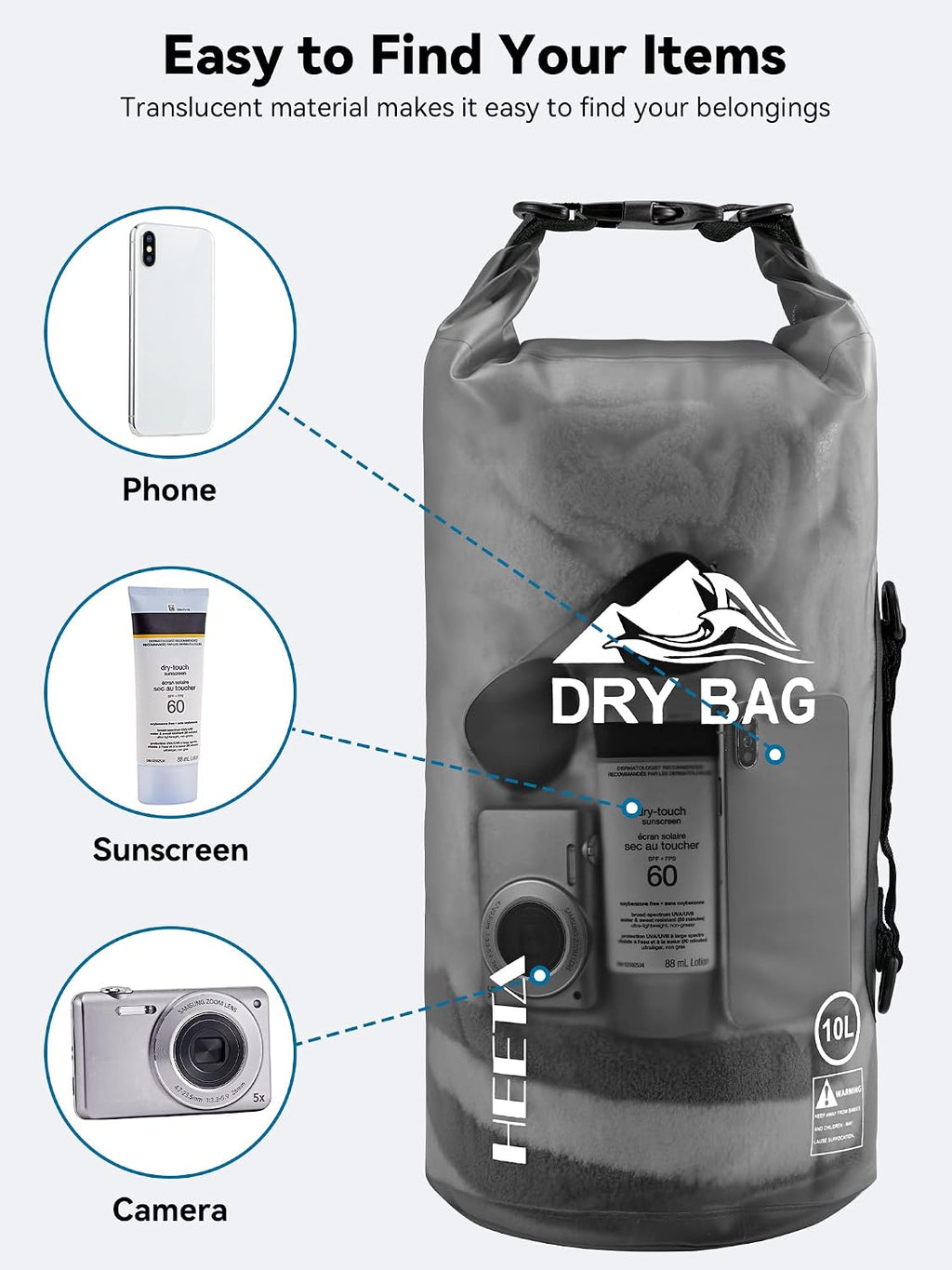 HEETA Dry Bag Waterproof Backpack with Phone Case 5L/10L/20L/30L/40L