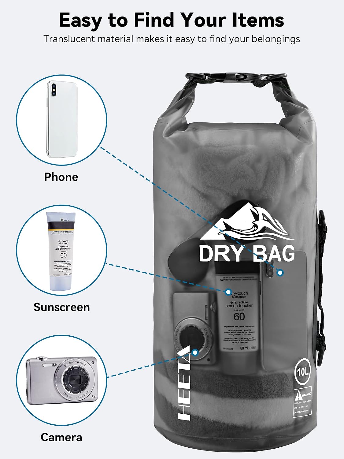 HEETA Dry Bag Waterproof Backpack with Phone Case 5L/10L/20L/30L/40L