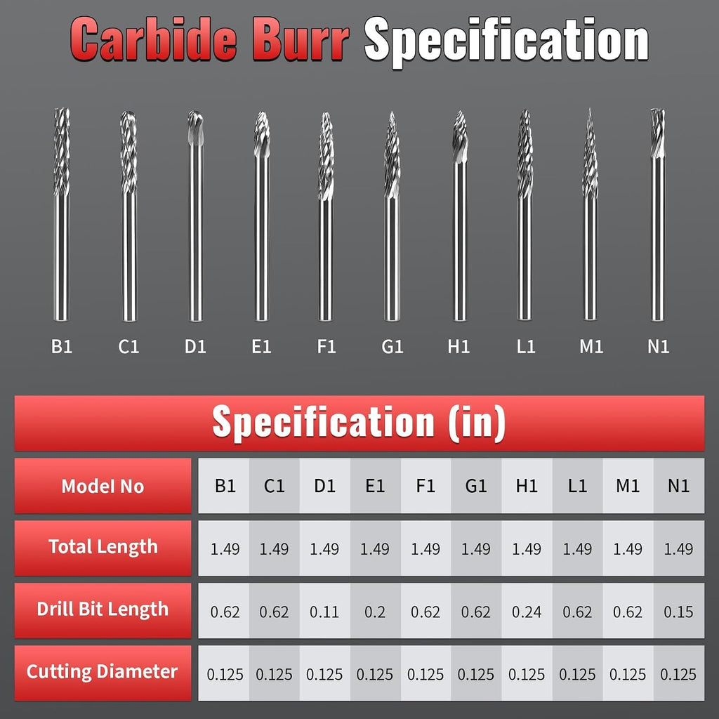 20Pcs Carbide Burr Set with 1/8" Shank