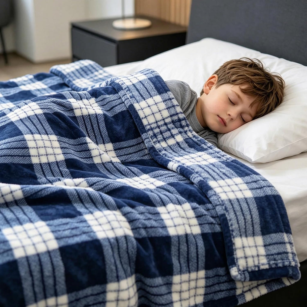 Flannel Fleece Plaid Throw Blanket with Checkerboard Grid Pattern for Bed Couch Large Soft Blanket Winter Warm Lightweight Throw(Dark Blue,50x60 Inch)