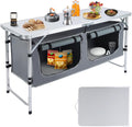 Outdoor Folding Camping Table with Storage Organizer(Grey)