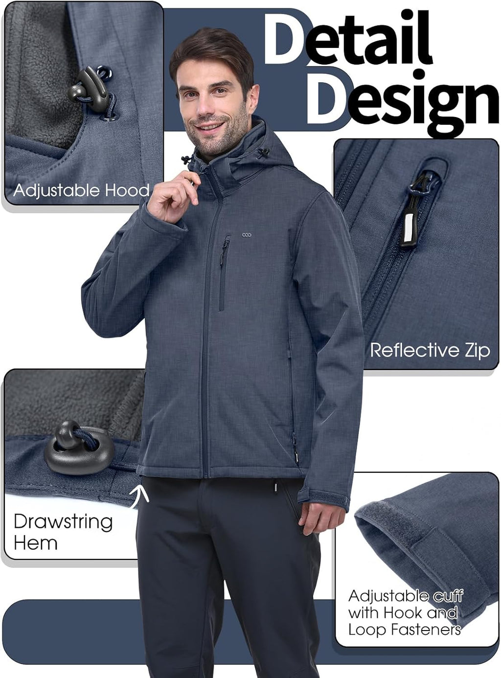 33,000ft Men's Hooded Softshell Jacket Waterproof Fleece Windbreaker Jacket