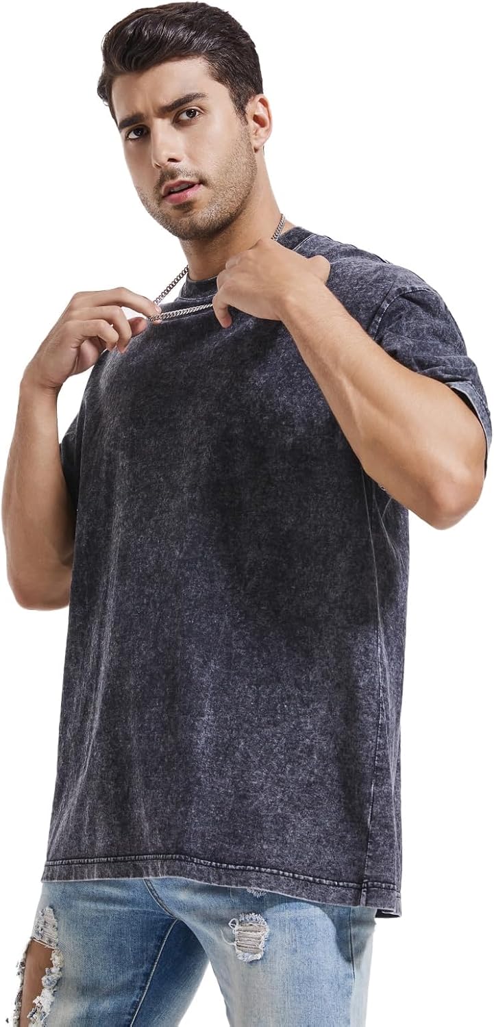 3 Pcs Men's Oversized Heavy Cotton Summer T-Shirts Vintage Tee Loose Fit Short Sleeve Casual Tshirts for Men Women