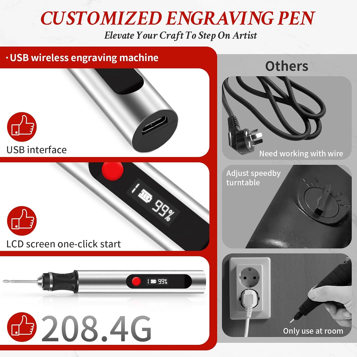 Engraving Pen, Ultimate Cordless Engraving Pen for Artists & DIYers - Engrave 60+ Surfaces - Beginner Friendly- 30 Bits & Mastery Guide (Grey)