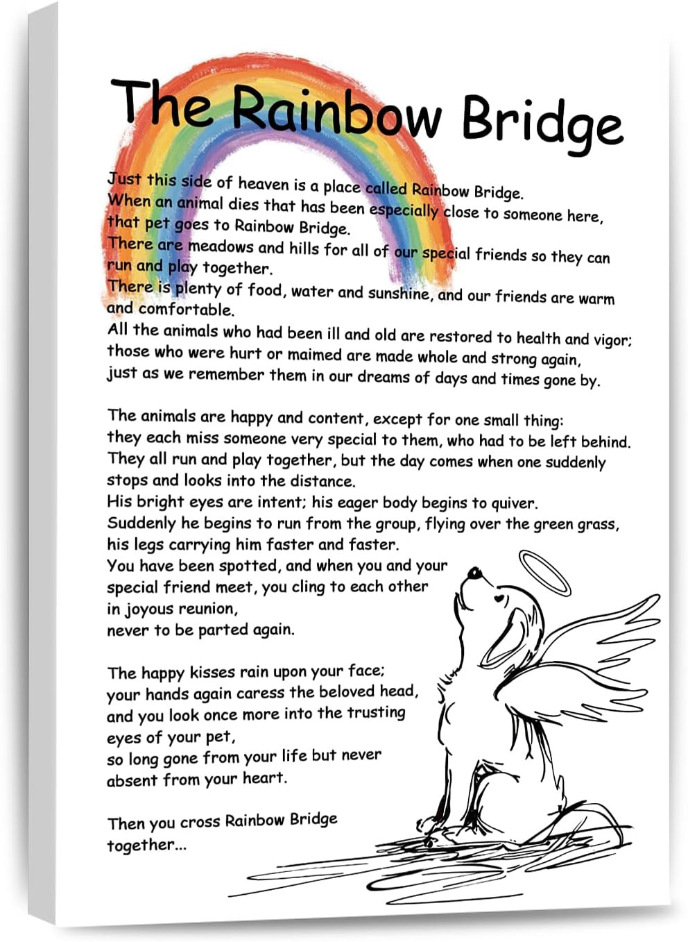 Rainbow Bridge Poem Canvas Wall Art As Bereavement Gifts for Loss of Pet Poster Decor Modern Inspirational Quotes Pictures Poetry Prints Framed 8 * 12 Inch