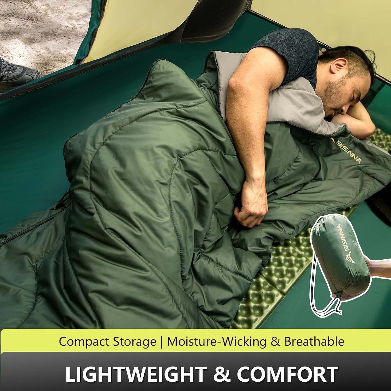 BISINNA Warm Weather Sleeping Bag Portable Lightweight Sleeping Bags
