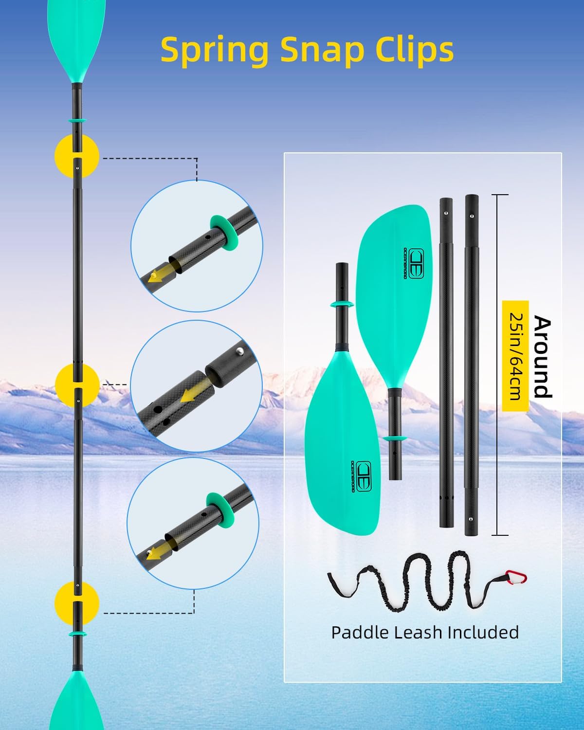 OCEANBROAD 4 Pieces Kayak Paddle 90.5in/230cm Carbon Fiber for Kayaking