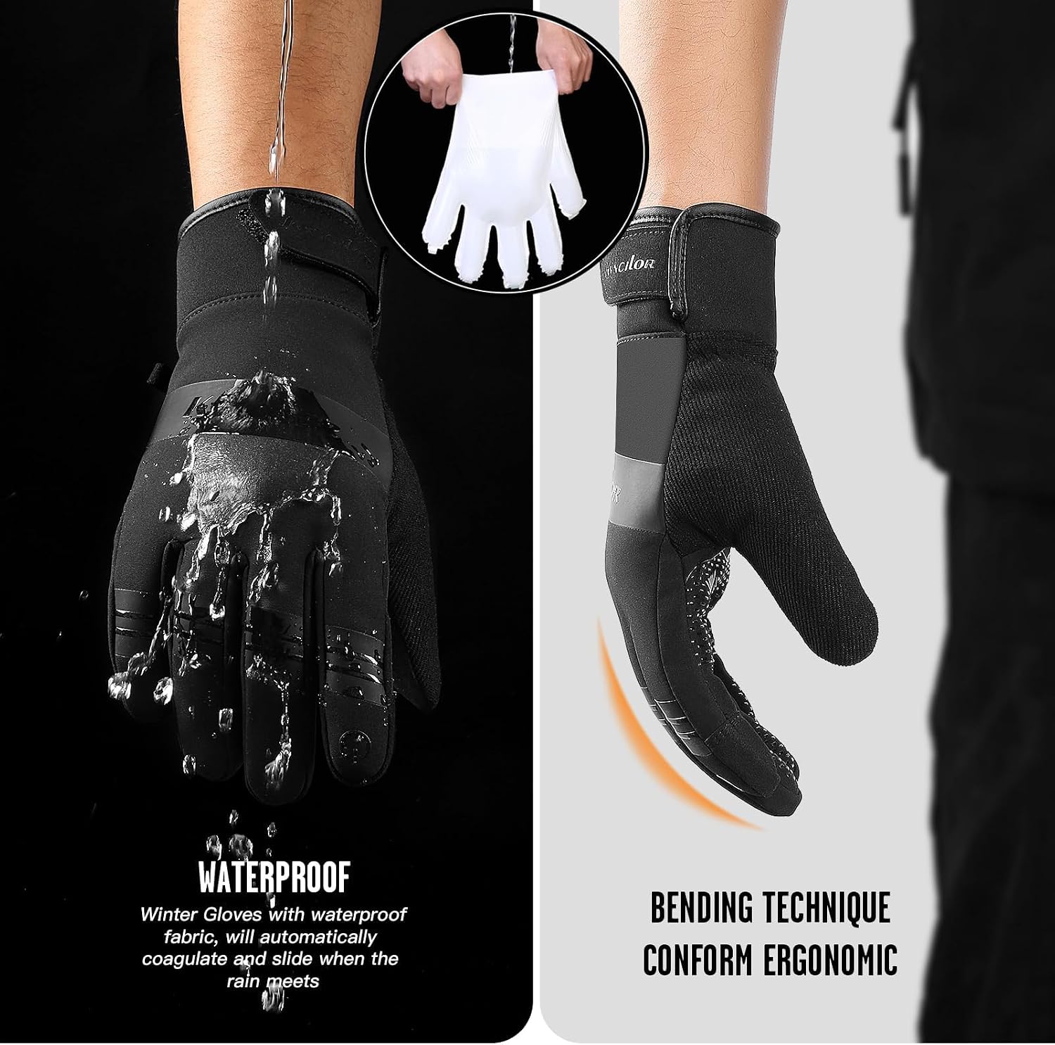 100% Waterproof Winter Gloves for Men Women Windproof Thermal with Touchscreen Finger, Anti-Slip Palm, Warm Hands for Cold Weather Running, Cycling, Driving, Hiking, Snow, Ski, Golf