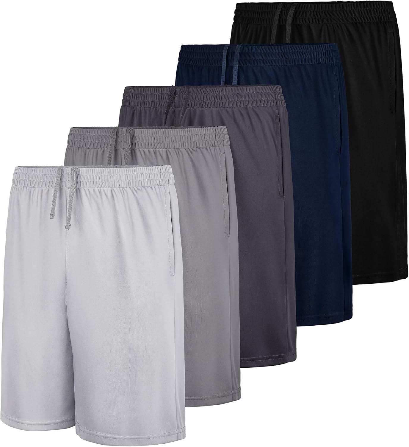 5 Pack Boys Athletic Shorts Basketball Soccer Dry-Fit Shorts with Pockets | Moisture Wicking,Breathable Lightweight Fabric,Sports &Outdoor Wear for Teen Kids Youth, Elastic Waist Pockets